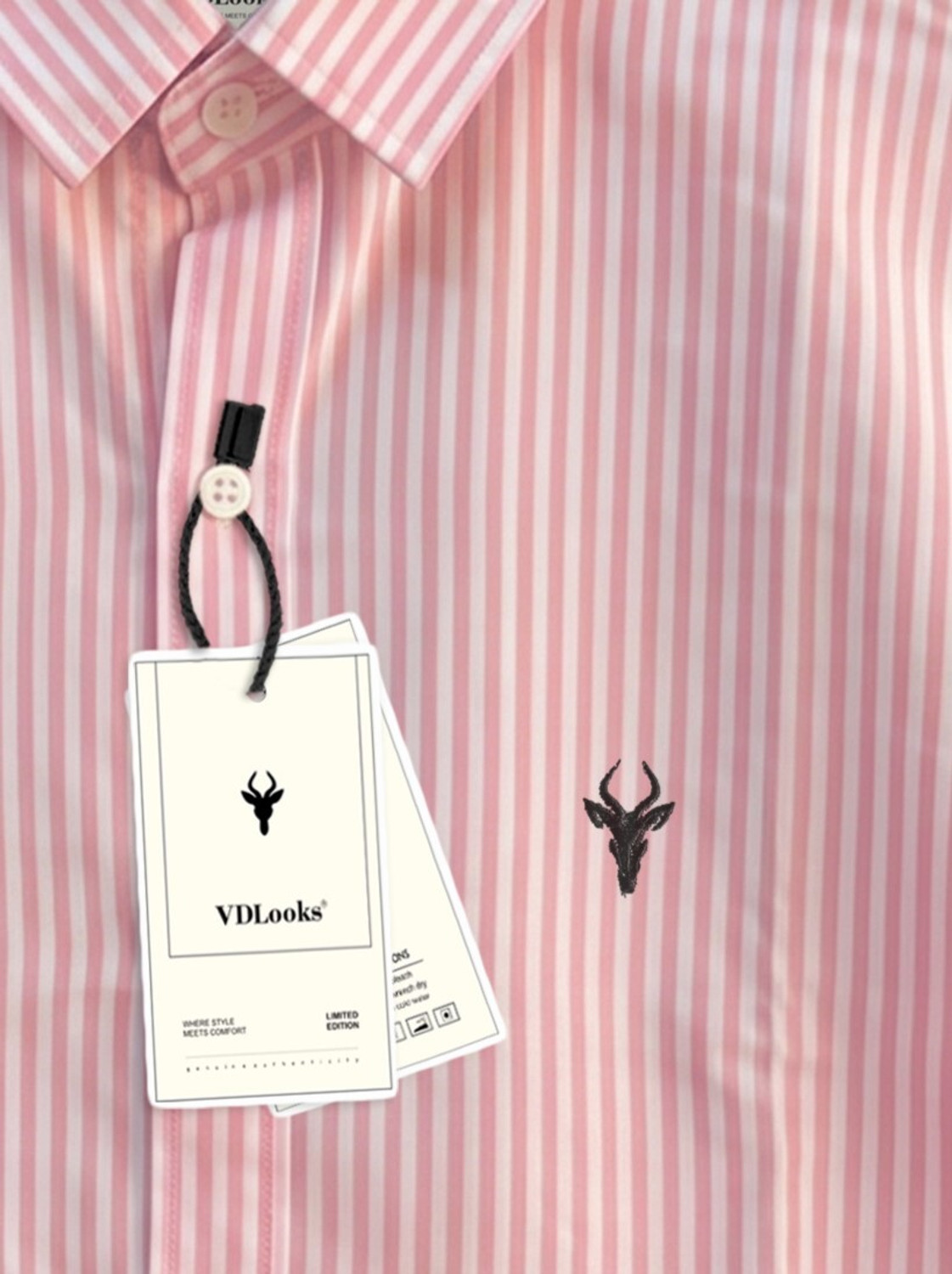 Image of VD Looks Men Striped Casual Pink Shirt