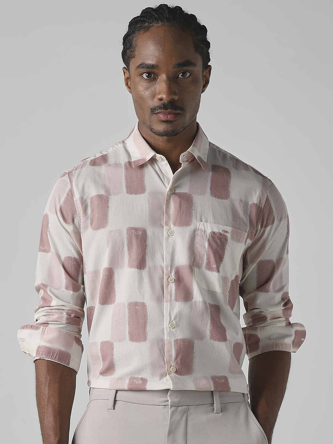 Image of MUFTI Men Printed Casual Pink Shirt