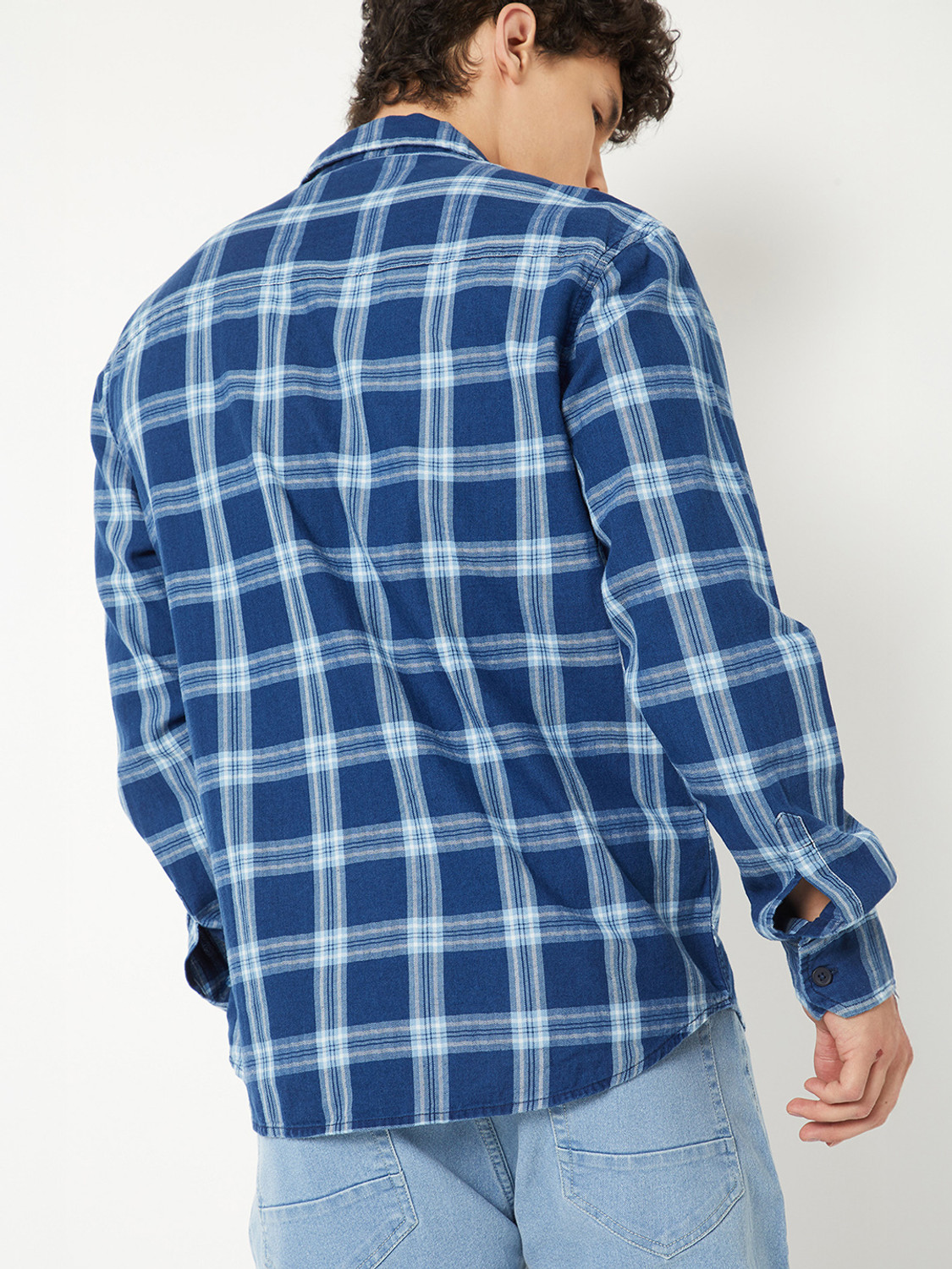 Image of MAX Men Checkered Casual Blue Shirt
