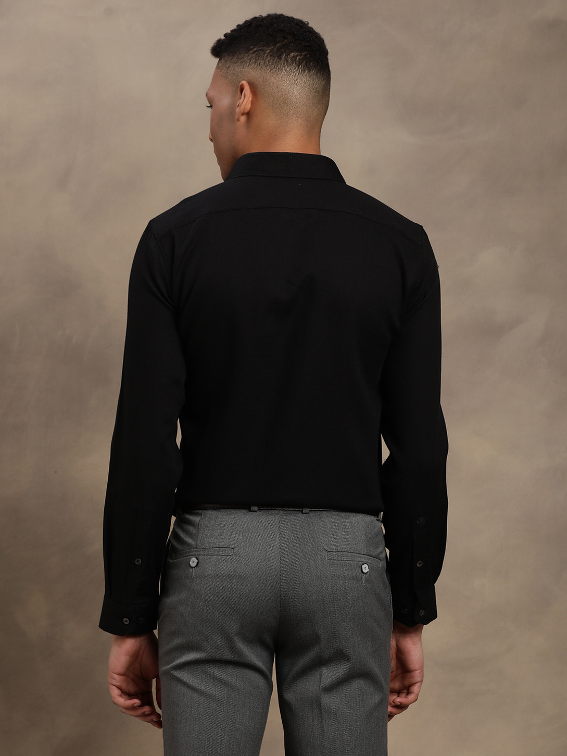 Image of TURTLE Men Self Design Formal Black Shirt