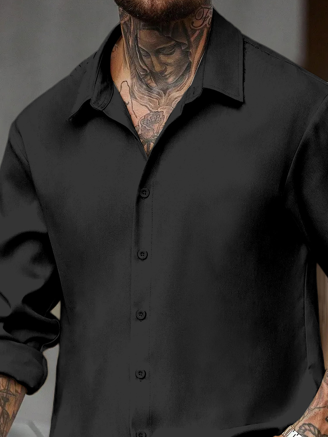 Image of DarkSquare Men Solid Casual Black Shirt