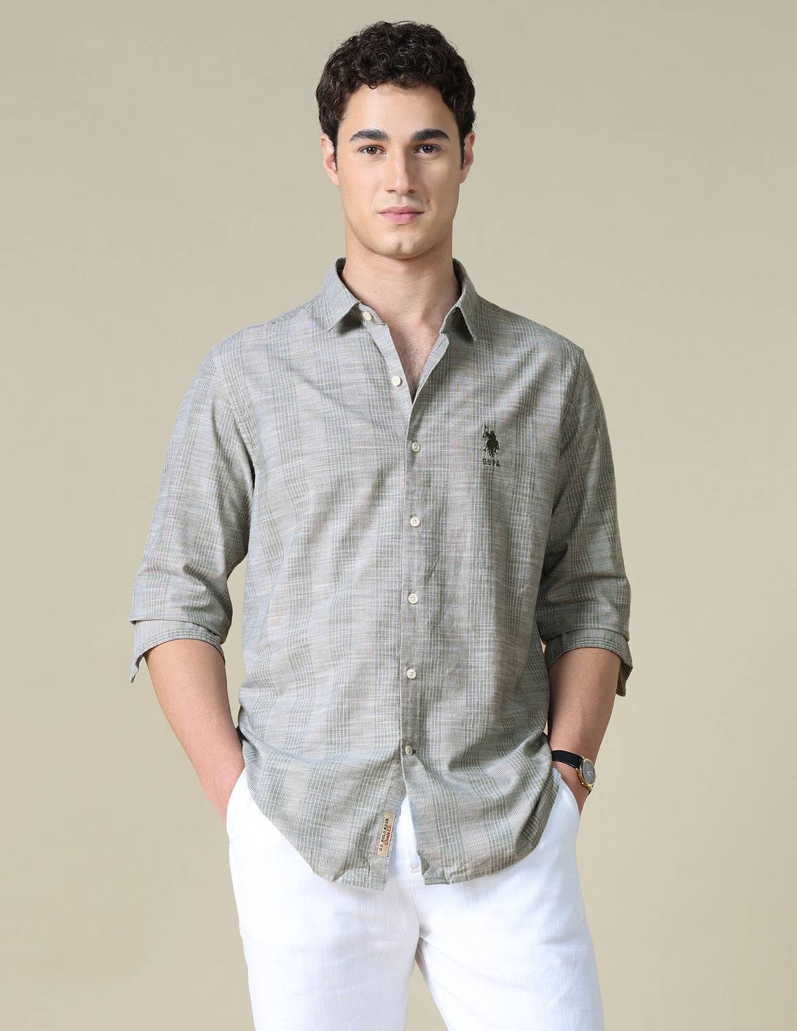 U.S. Polo Assn. Denim Co. Men Striped Casual Green Shirt