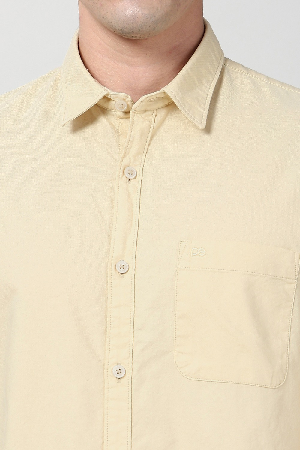 Image of PETER ENGLAND Men Solid Casual Beige Shirt