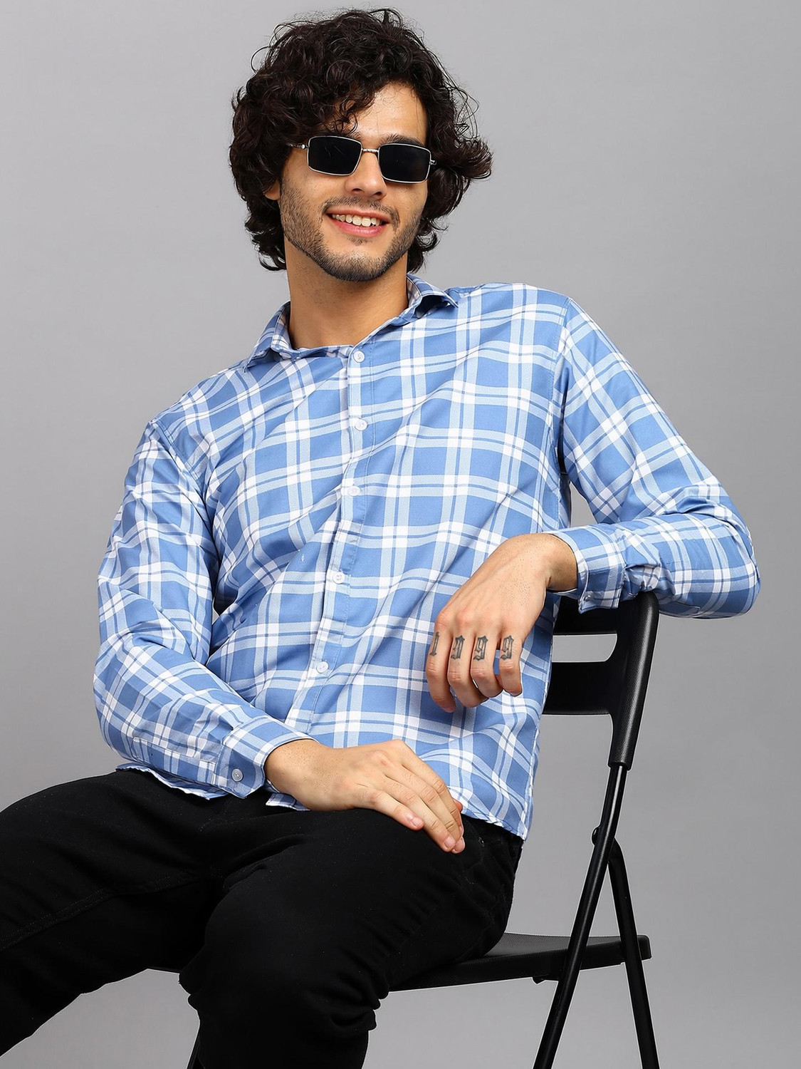 Image of RODEIZ Men Striped Casual Blue Shirt