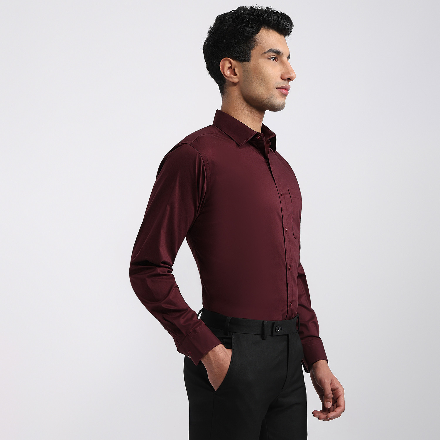 Image of Raymond Men Solid Formal Maroon Shirt