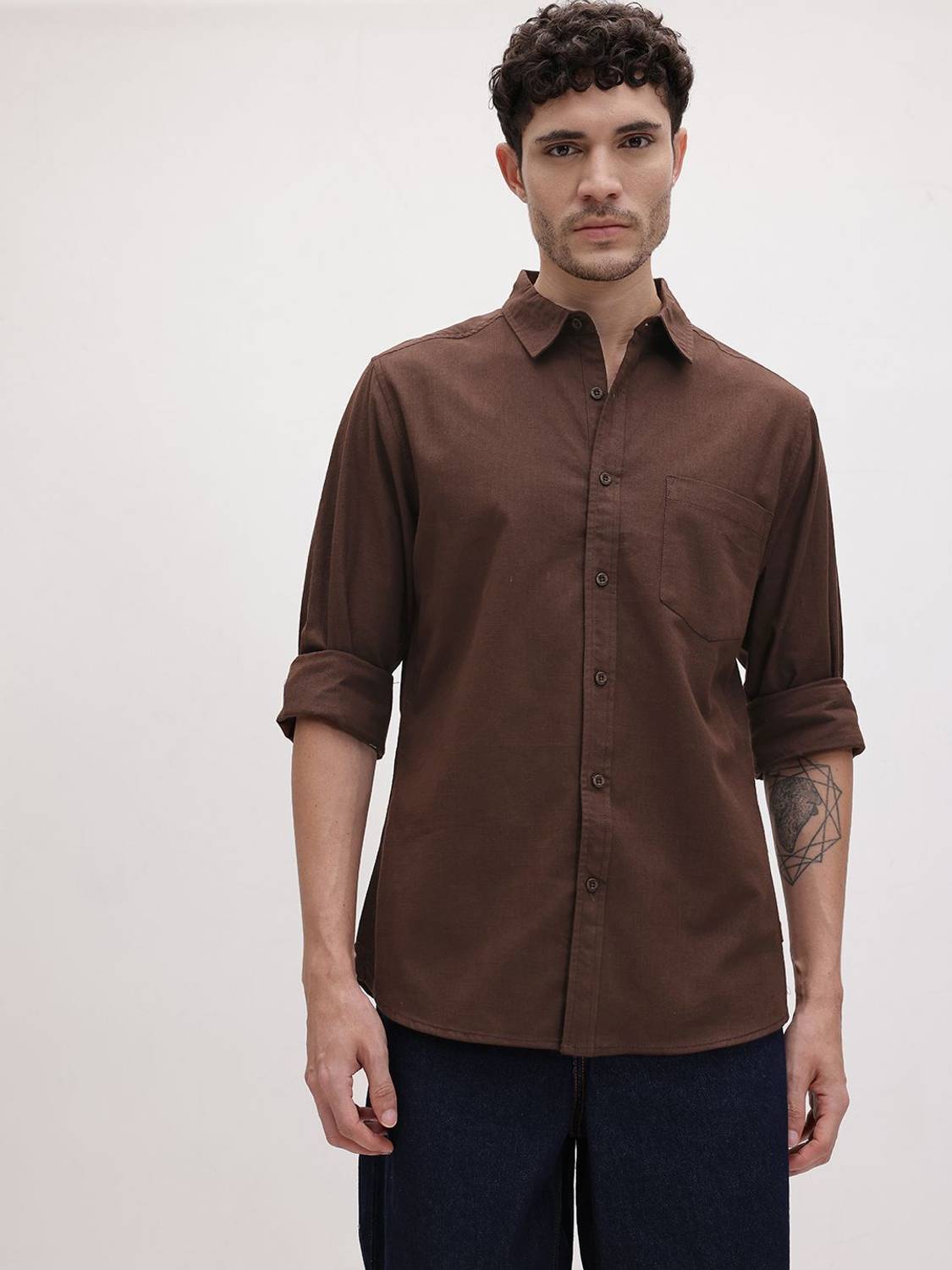 Roadster Men Solid Casual Brown Shirt - Image 3