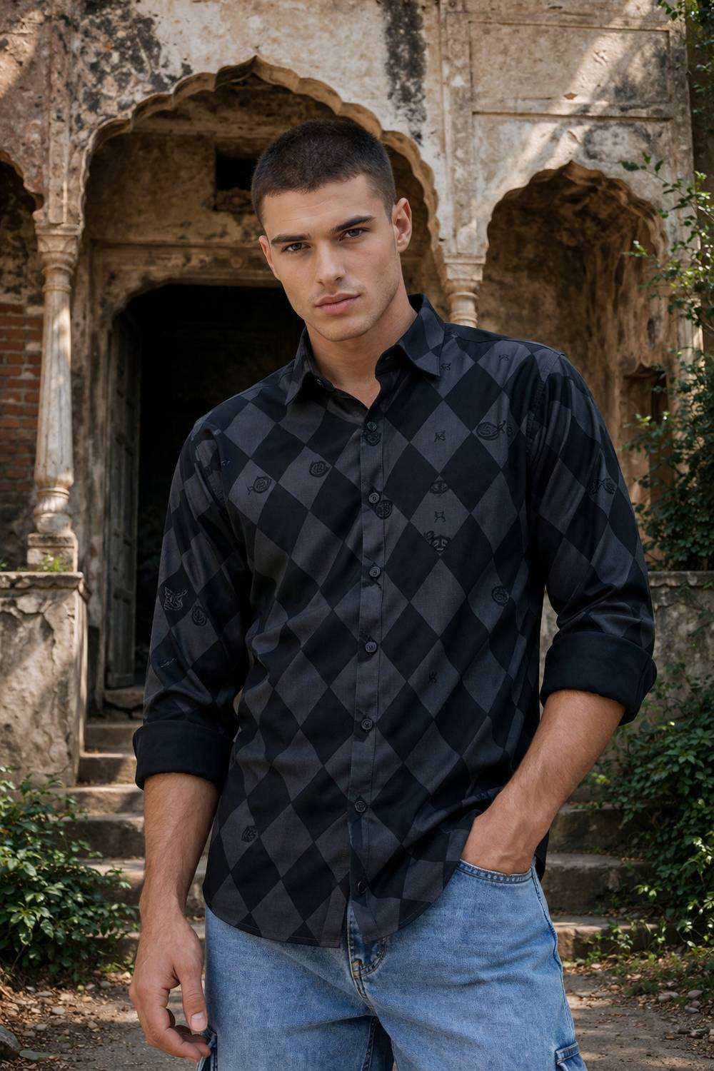 BLEZZA Men Printed Casual Black Shirt