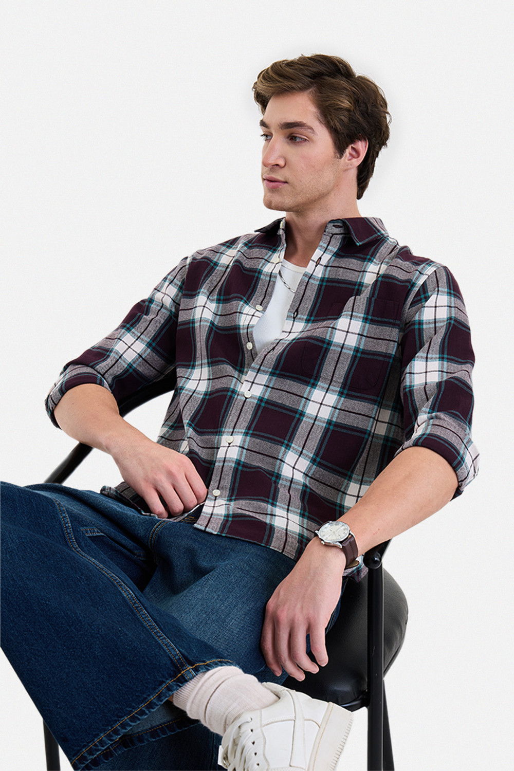 Image of Snitch Men Checkered Casual Maroon Shirt