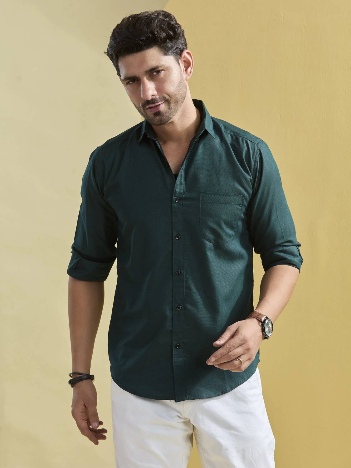 STONEBERG Men Solid Formal Green Shirt - Image 5