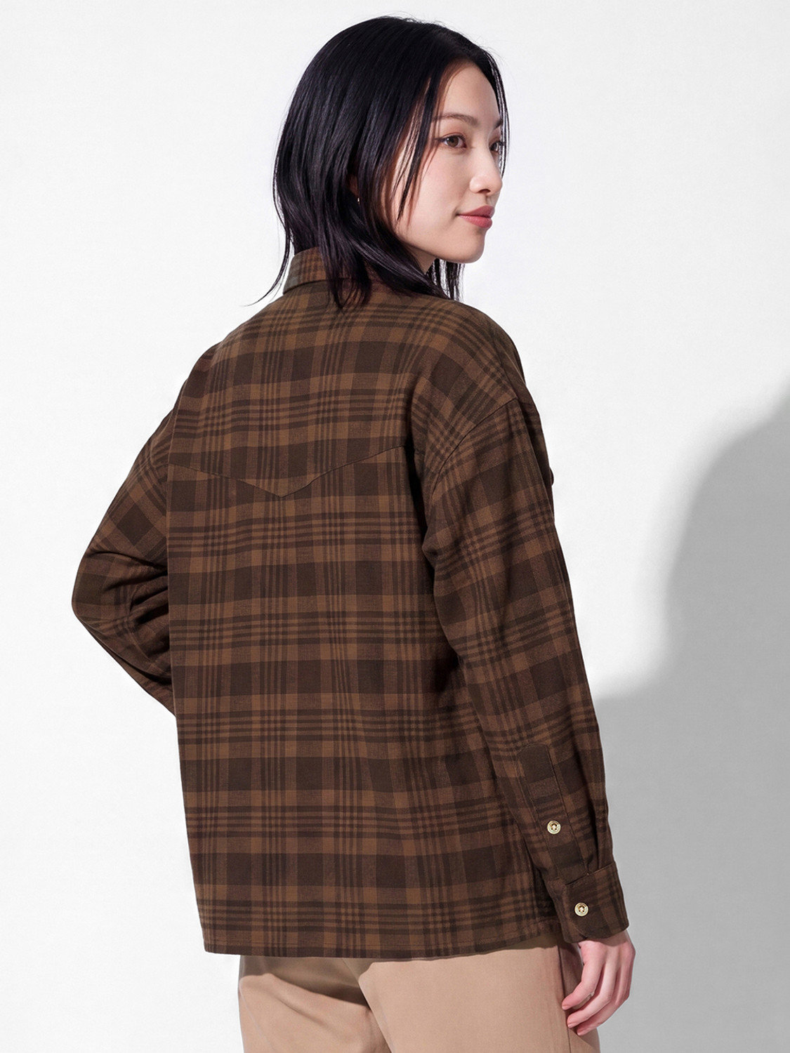 Image of MAX Women Checkered Casual Brown Shirt