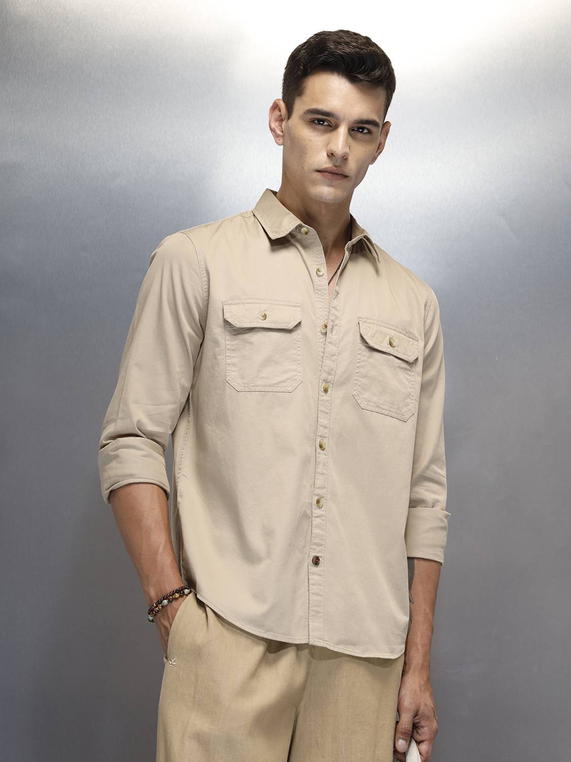 WROGN Men Beige Casual Shirt