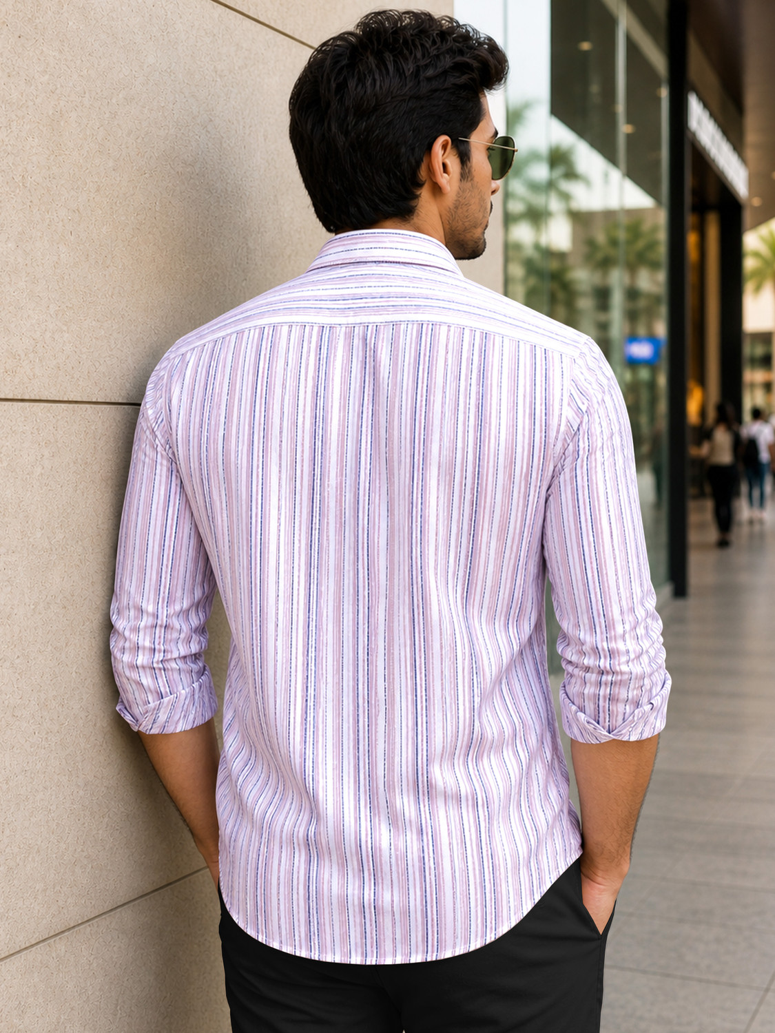 Image of VeBNoR Men Striped Casual Pink Shirt