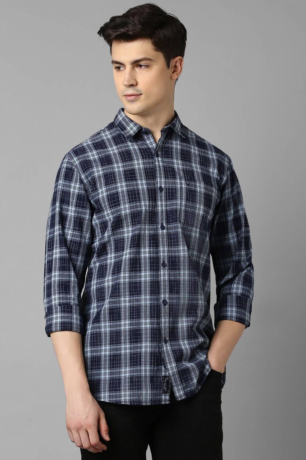 Allen Solly Men Checkered Casual Dark Blue, Light Blue, White Shirt