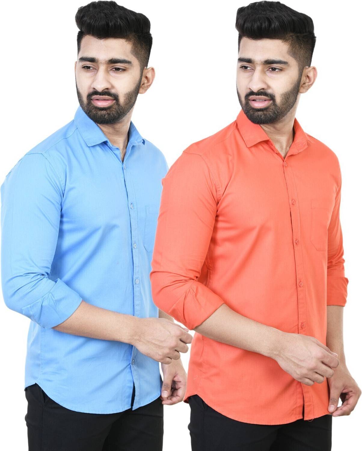 Feel high Men Regular Fit Solid Casual Shirt (Pack of 2)