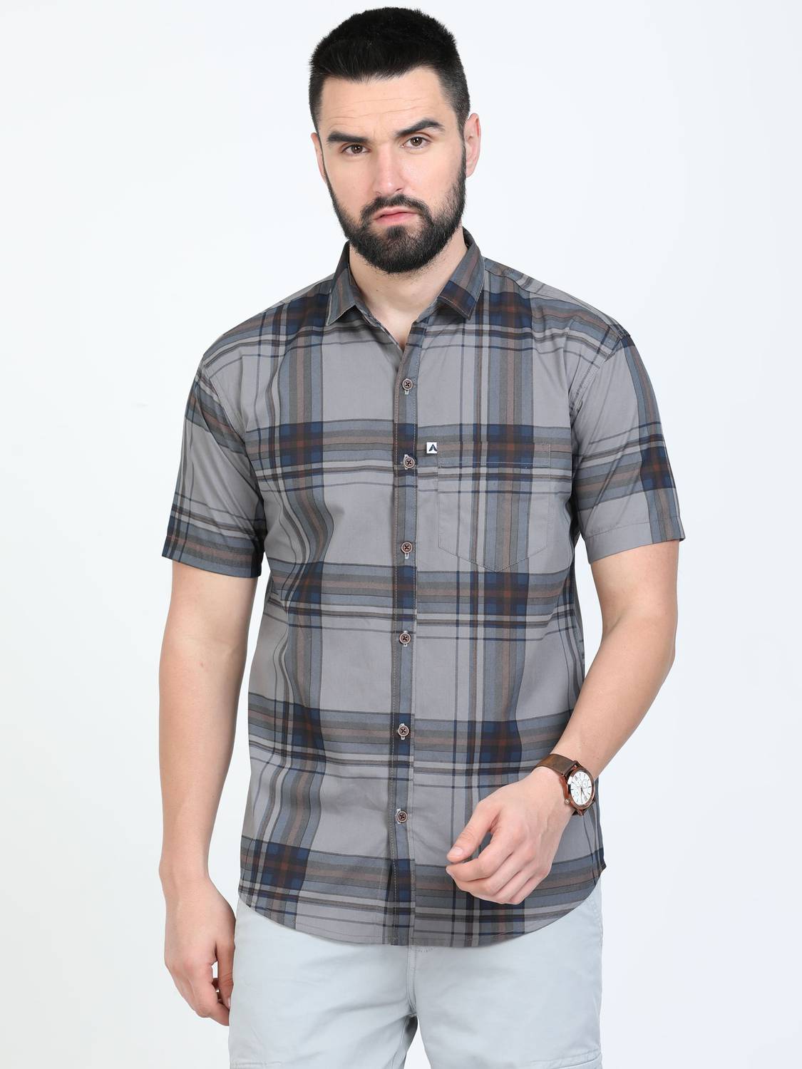 AIDAN PAUL Men Checkered Casual Grey Shirt - Buy AIDAN PAUL Men