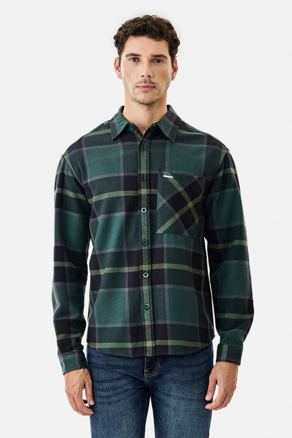 Image of Snitch Men Checkered Casual Dark Green Shirt