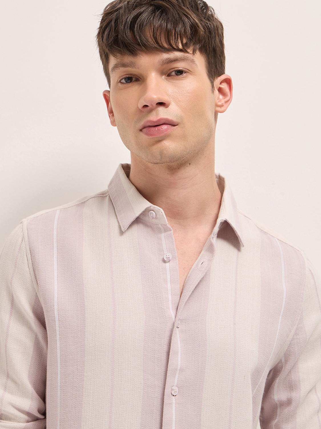 Image of THE BEAR HOUSE Men Striped Casual Pink Shirt