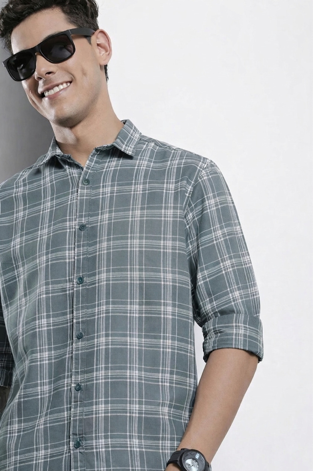 Image of FUBAR Men Checkered Casual Grey Shirt