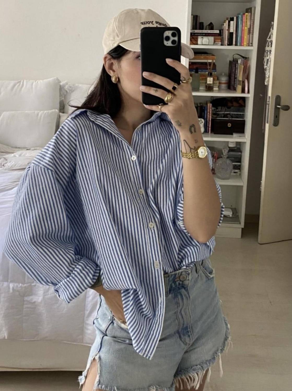BNS Women Striped Casual Blue Shirt