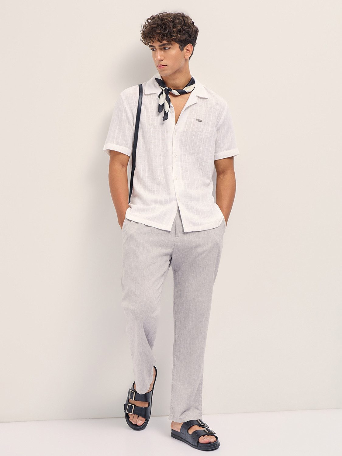 Image of THE BEAR HOUSE Men Striped Casual White Shirt