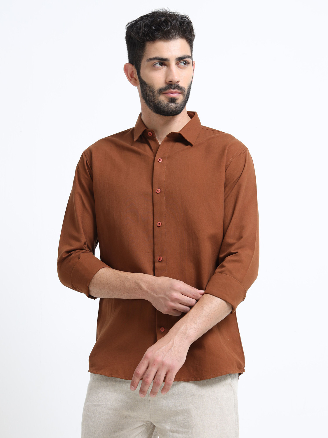 Image of velzo Men Solid Casual Brown Shirt