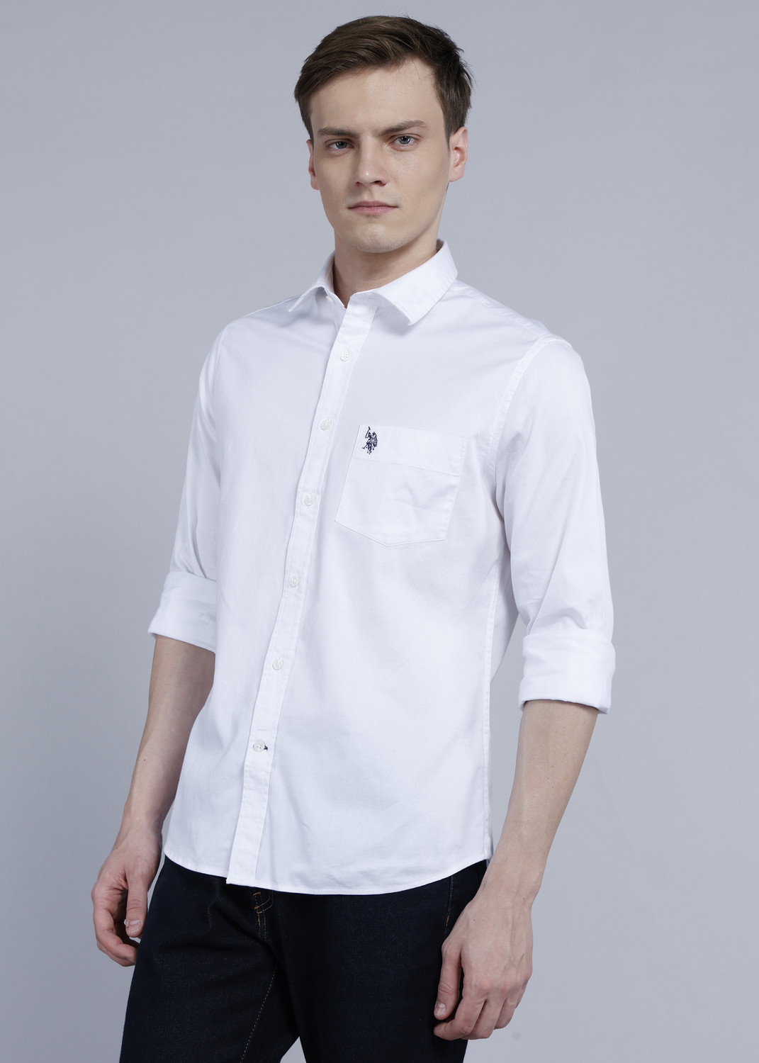Image of U.S. POLO ASSN. Men Solid Casual White Shirt