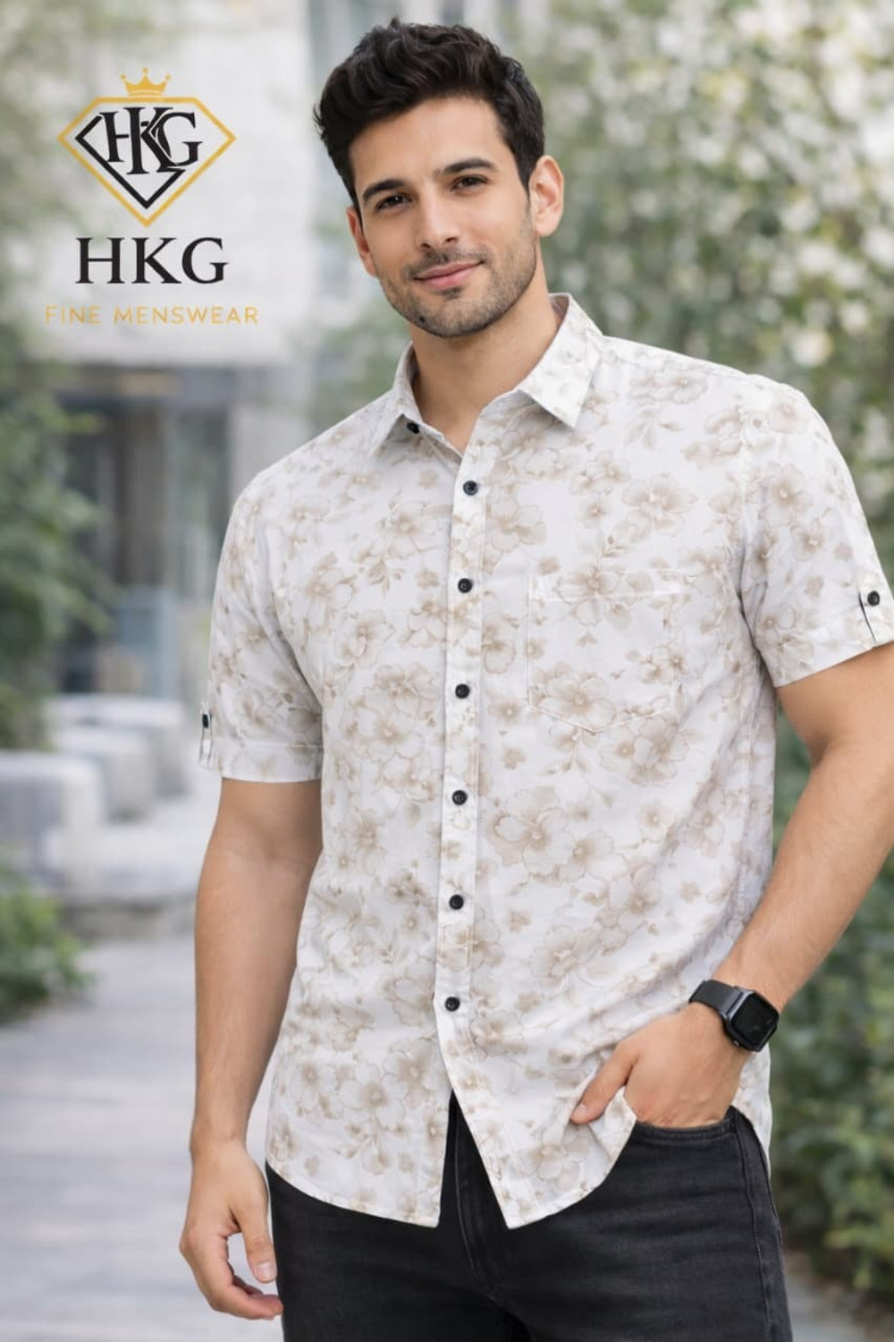 Image of HKG Men Floral Print Casual Multicolor Shirt