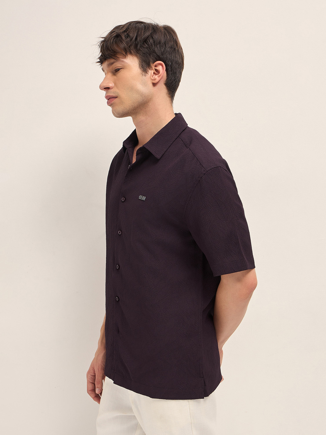 Image of THE BEAR HOUSE Men Self Design Casual Maroon Shirt