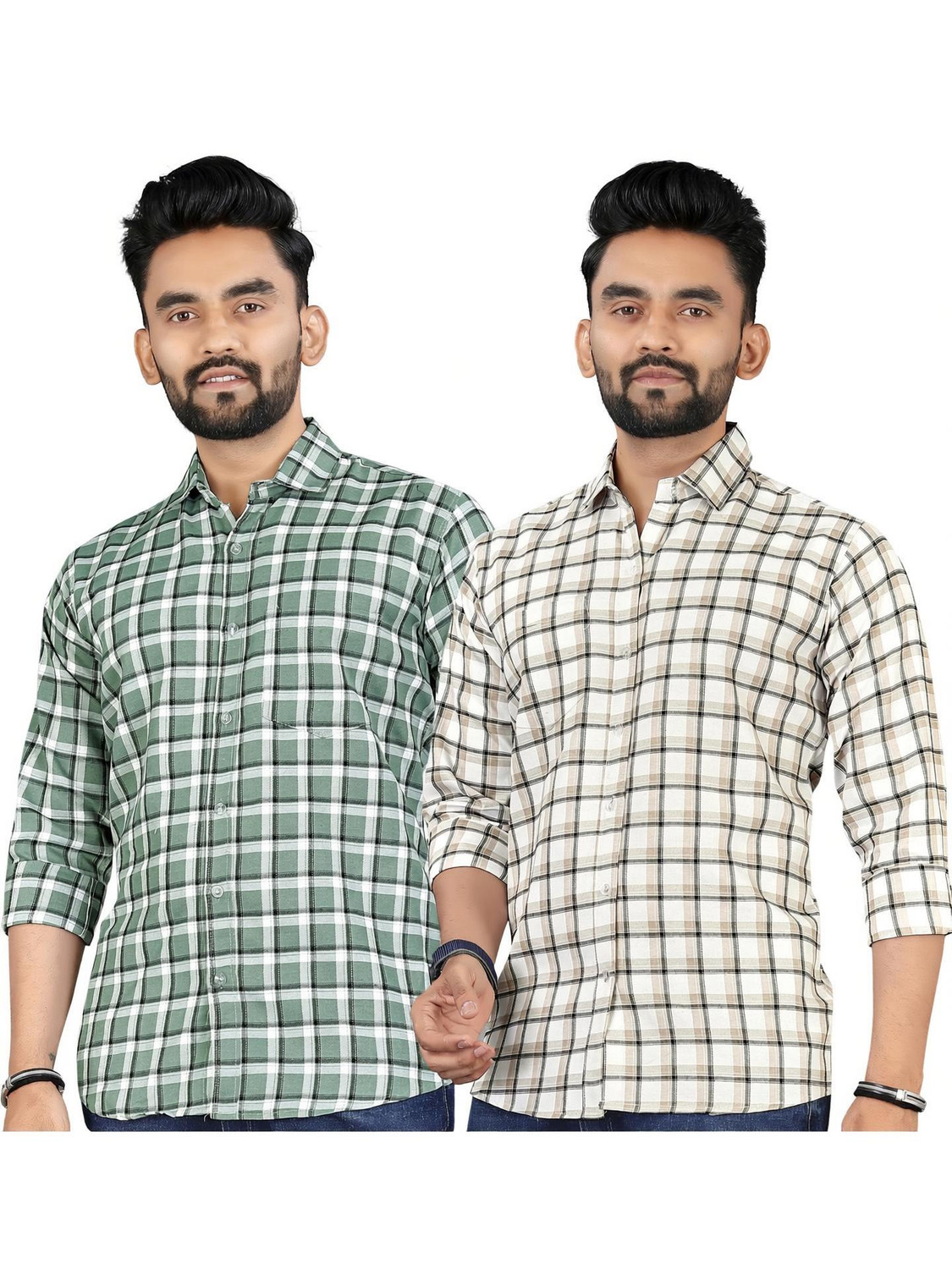 Image of youth first Men Checkered Casual Light Green, Blue Shirt
