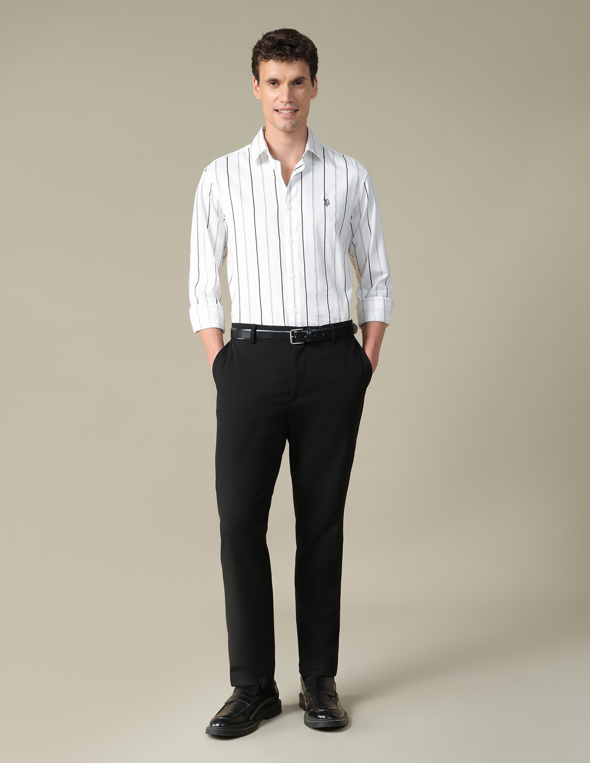 Image of U.S. POLO ASSN. Men Tailored Fit Striped Spread Collar Casual Shirt