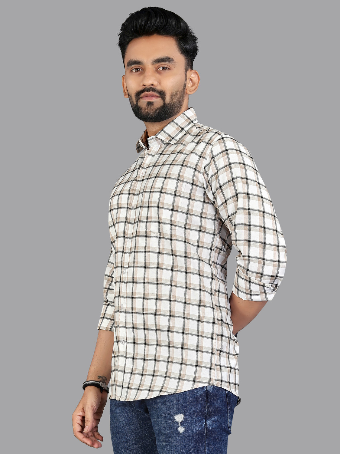 Image of youth first Men Checkered Casual Light Green, Blue Shirt