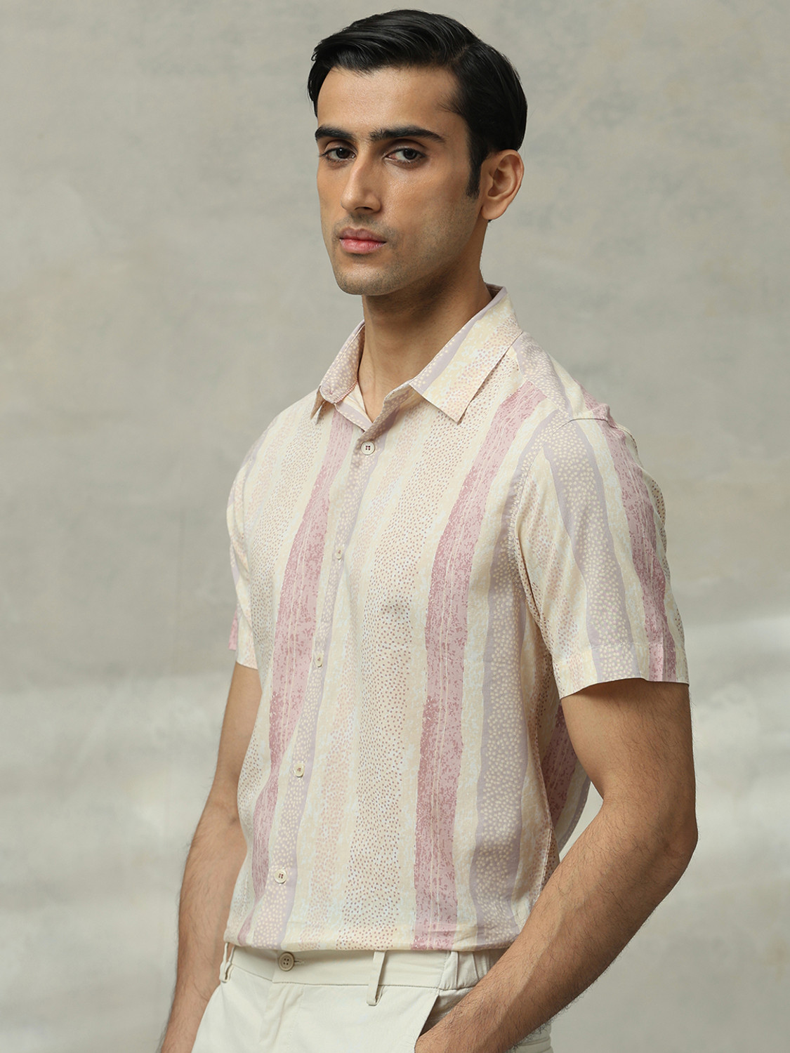 Image of MUFTI Men Printed Casual Pink Shirt