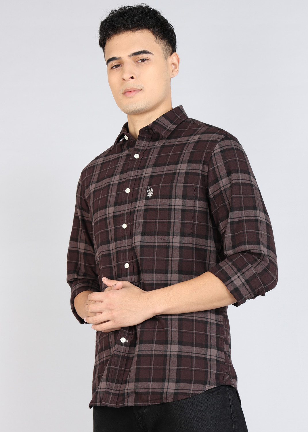 Image of U.S. POLO ASSN. Men Checkered Casual Brown Shirt