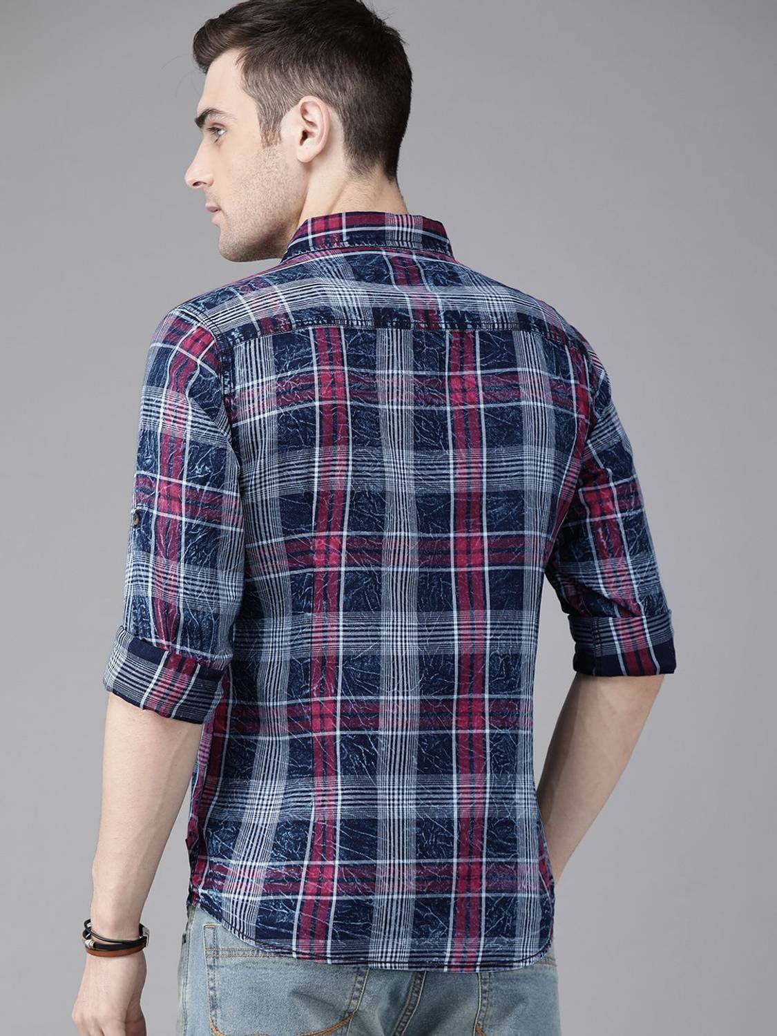 Roadster Men Checkered Casual Blue Shirt - Image 4