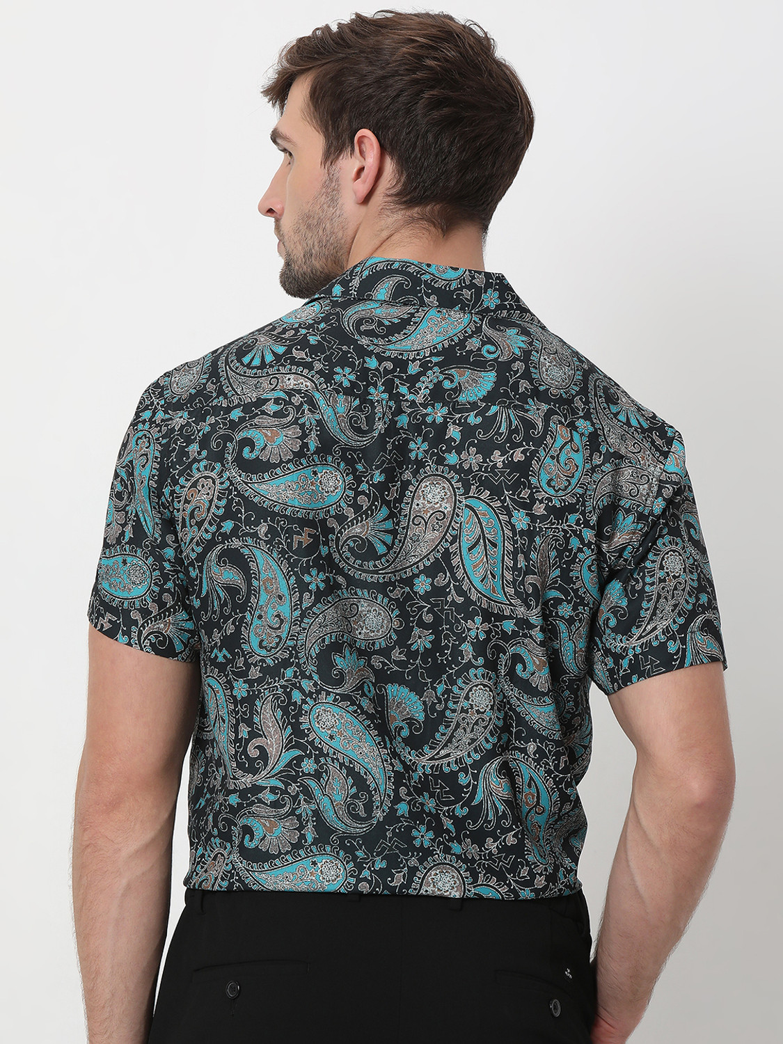 Image of MUFTI Men Printed Casual Black, Light Blue, Grey Shirt