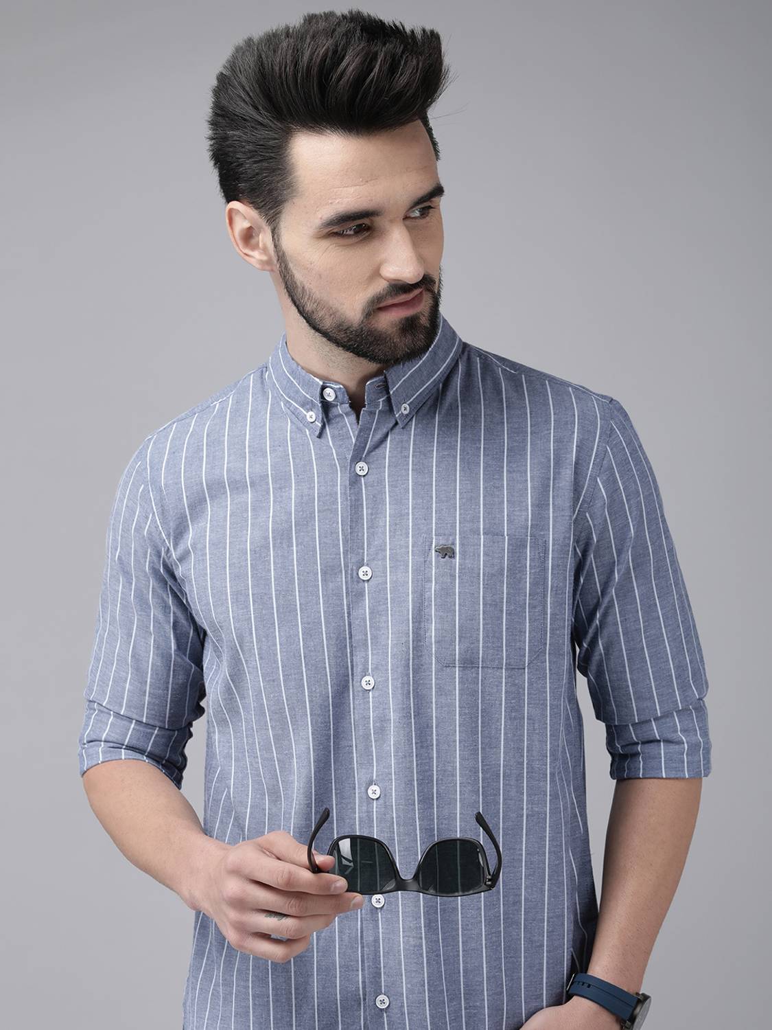 THE BEAR HOUSE Men Striped Casual Blue Shirt