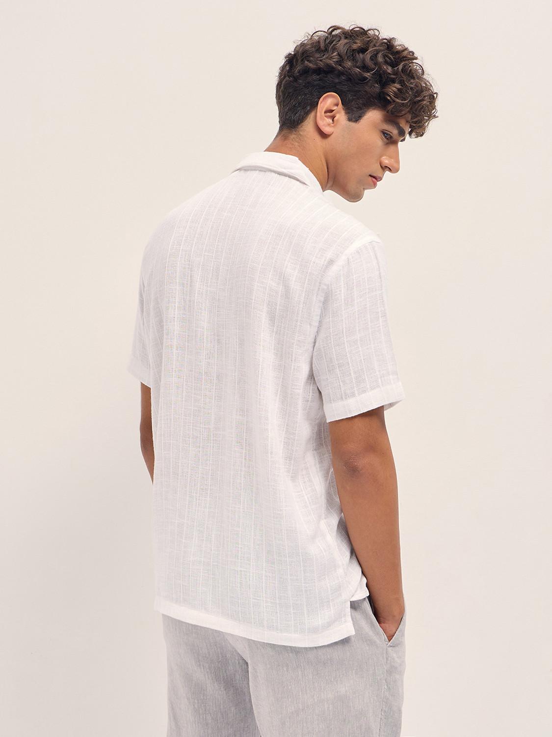 Image of THE BEAR HOUSE Men Striped Casual White Shirt