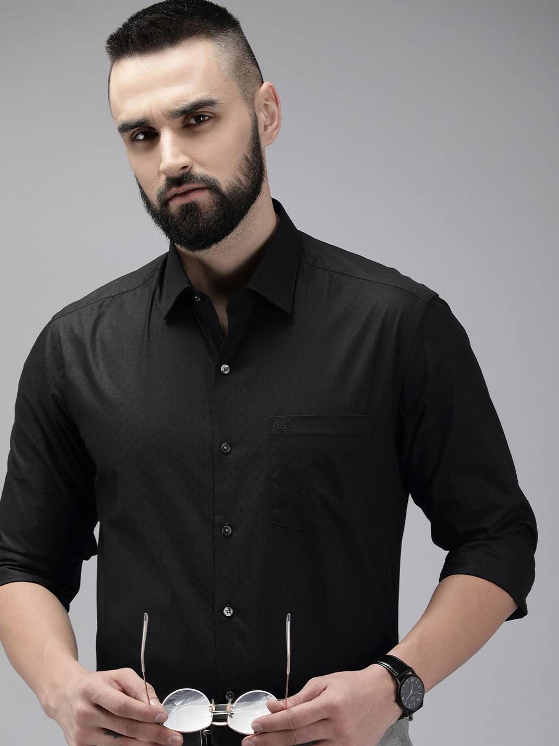 ARROW Men Self Design Formal Black Shirt