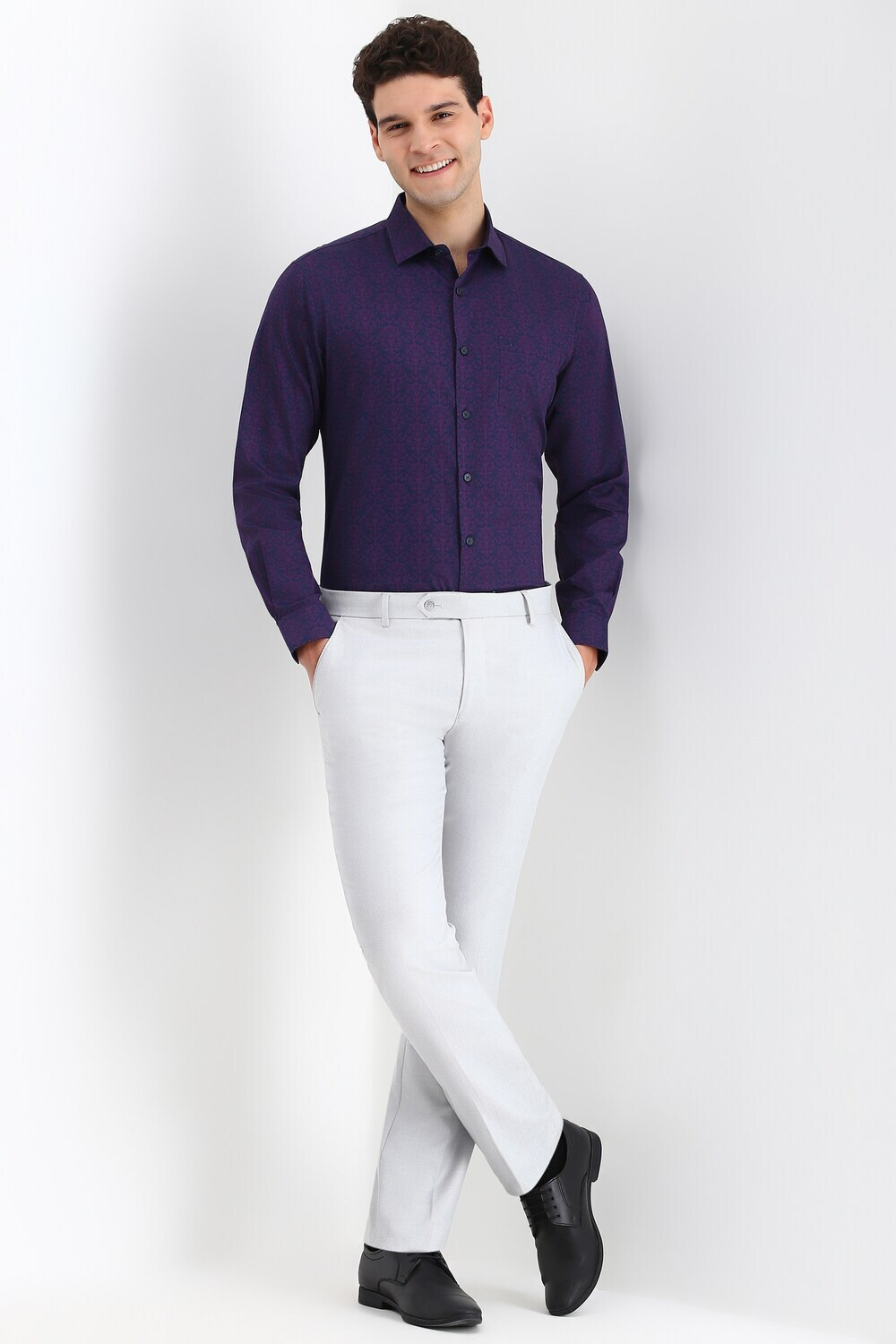 Image of Allen Solly Men Printed Formal Blue Shirt