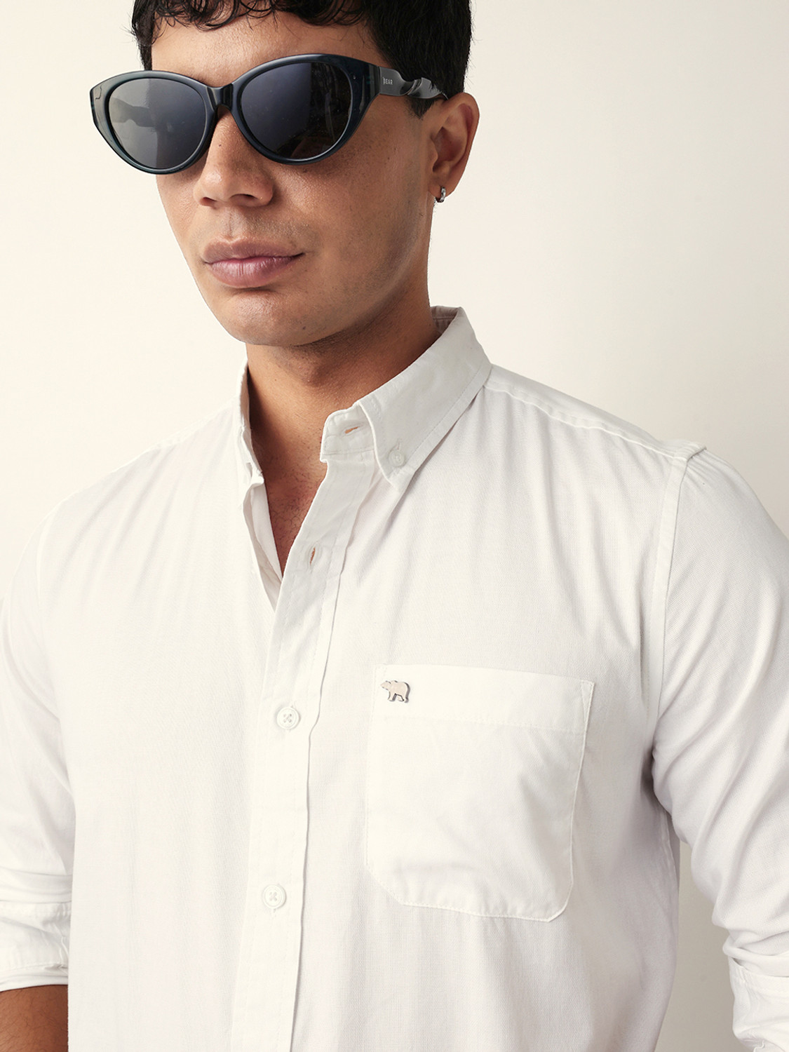 Image of THE BEAR HOUSE Men Solid Casual White Shirt