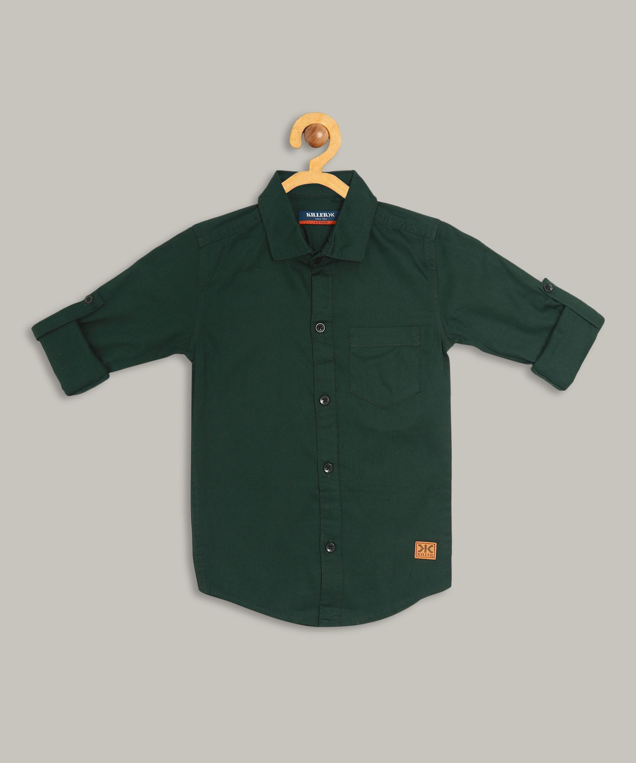 Image of KILLER Boys Solid Casual Dark Green Shirt