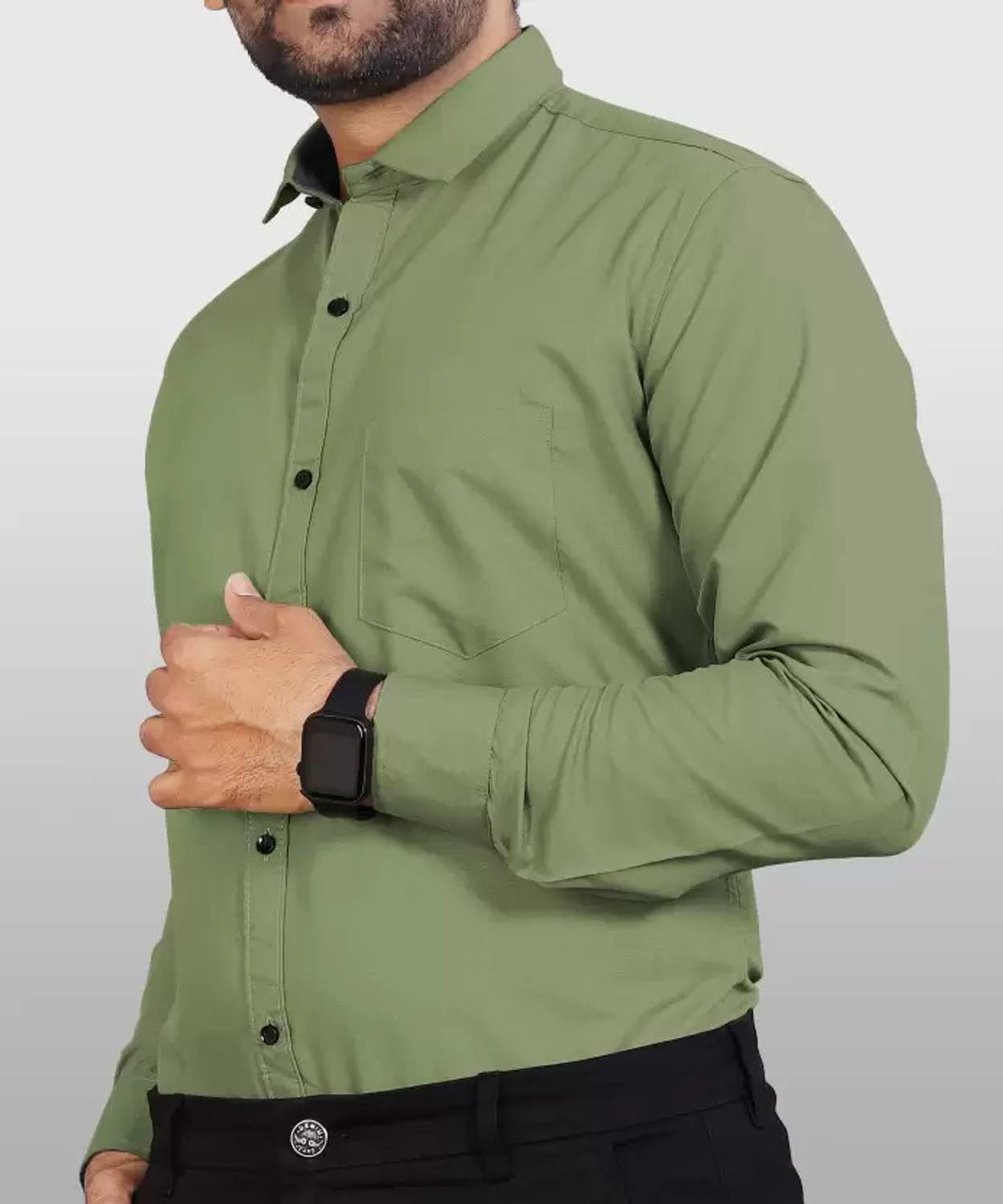 Tanip Men Solid Formal Green Shirt