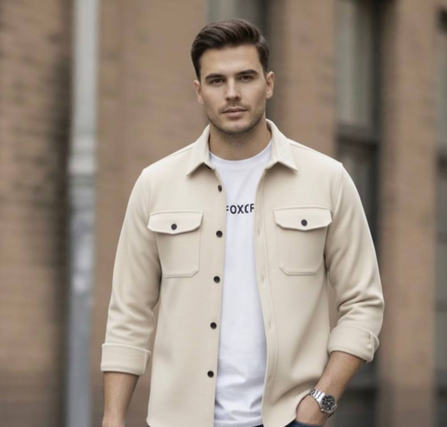 Image of JCOSTA Men Solid Casual Cream Shirt