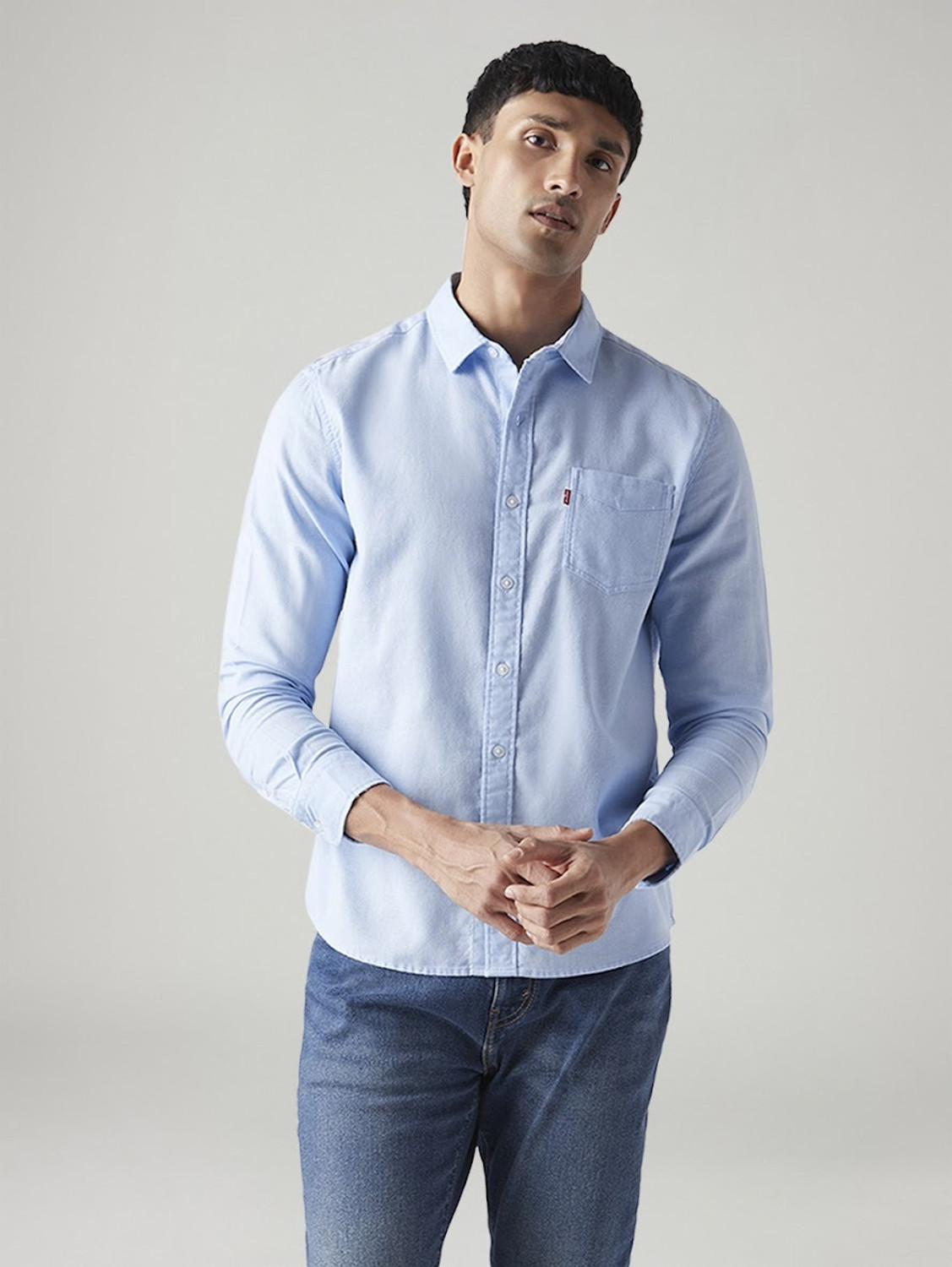 Image of LEVI'S Men Solid Casual Blue Shirt