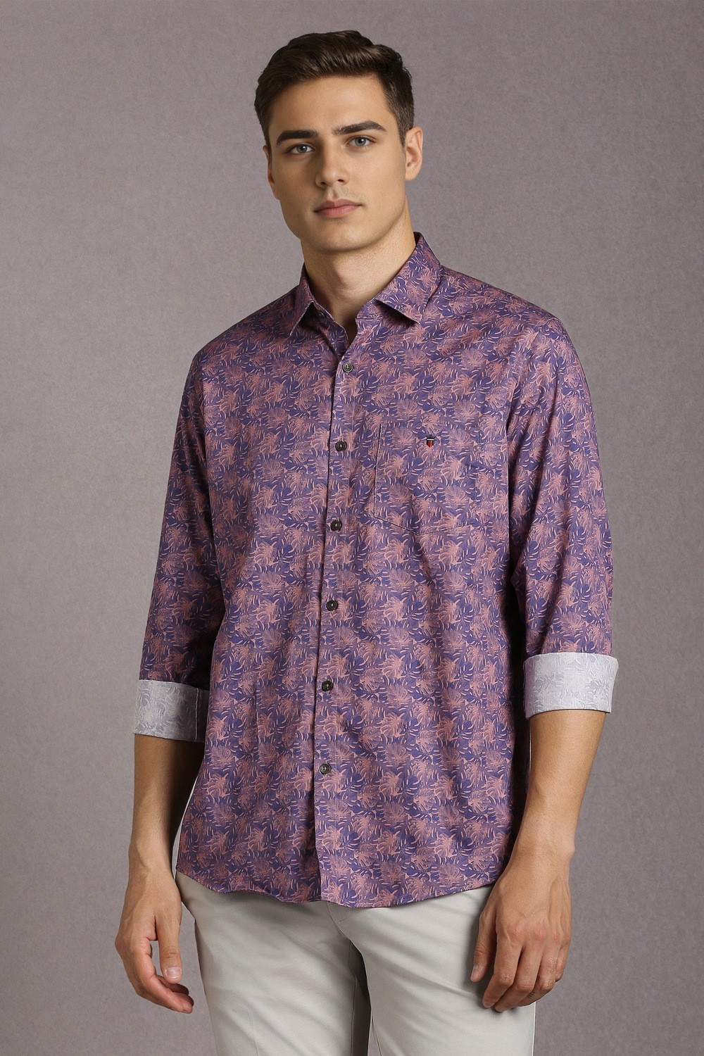 Image of LOUIS PHILIPPE Men Printed Casual Purple Shirt