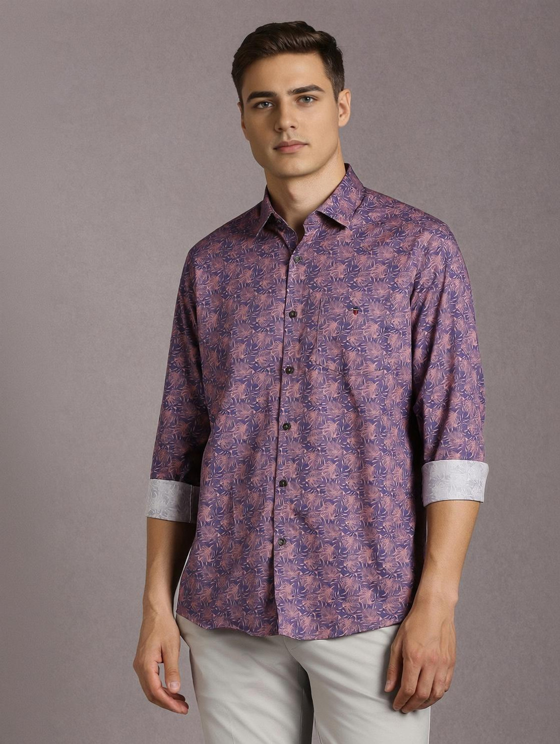 Image of LOUIS PHILIPPE Men Printed Casual Purple Shirt