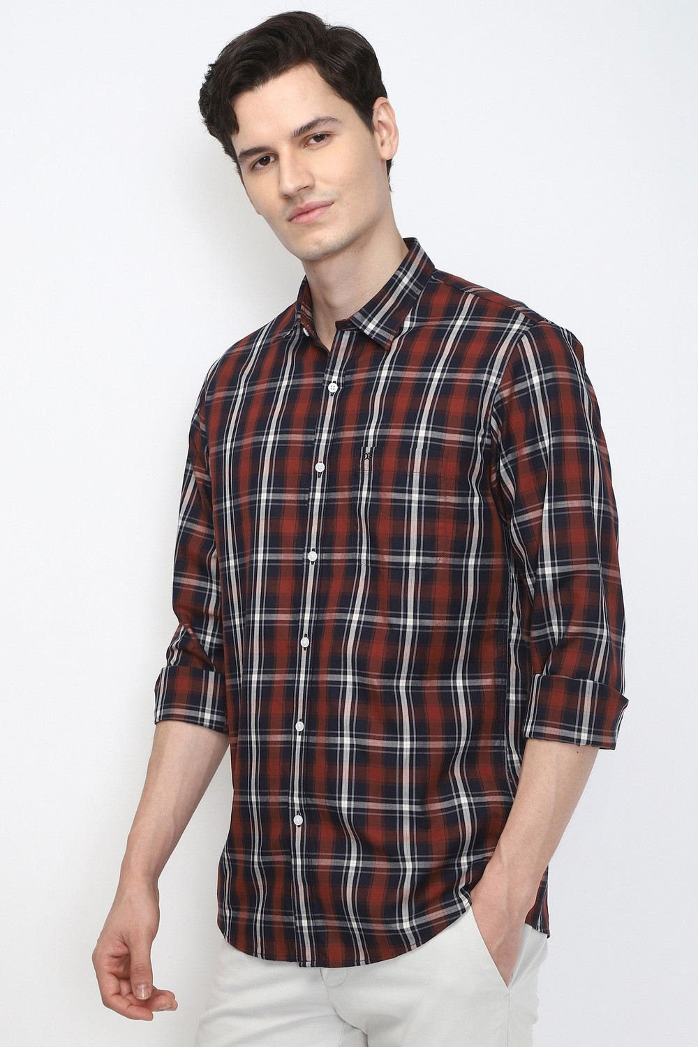 Image of PETER ENGLAND Men Checkered Casual Maroon Shirt
