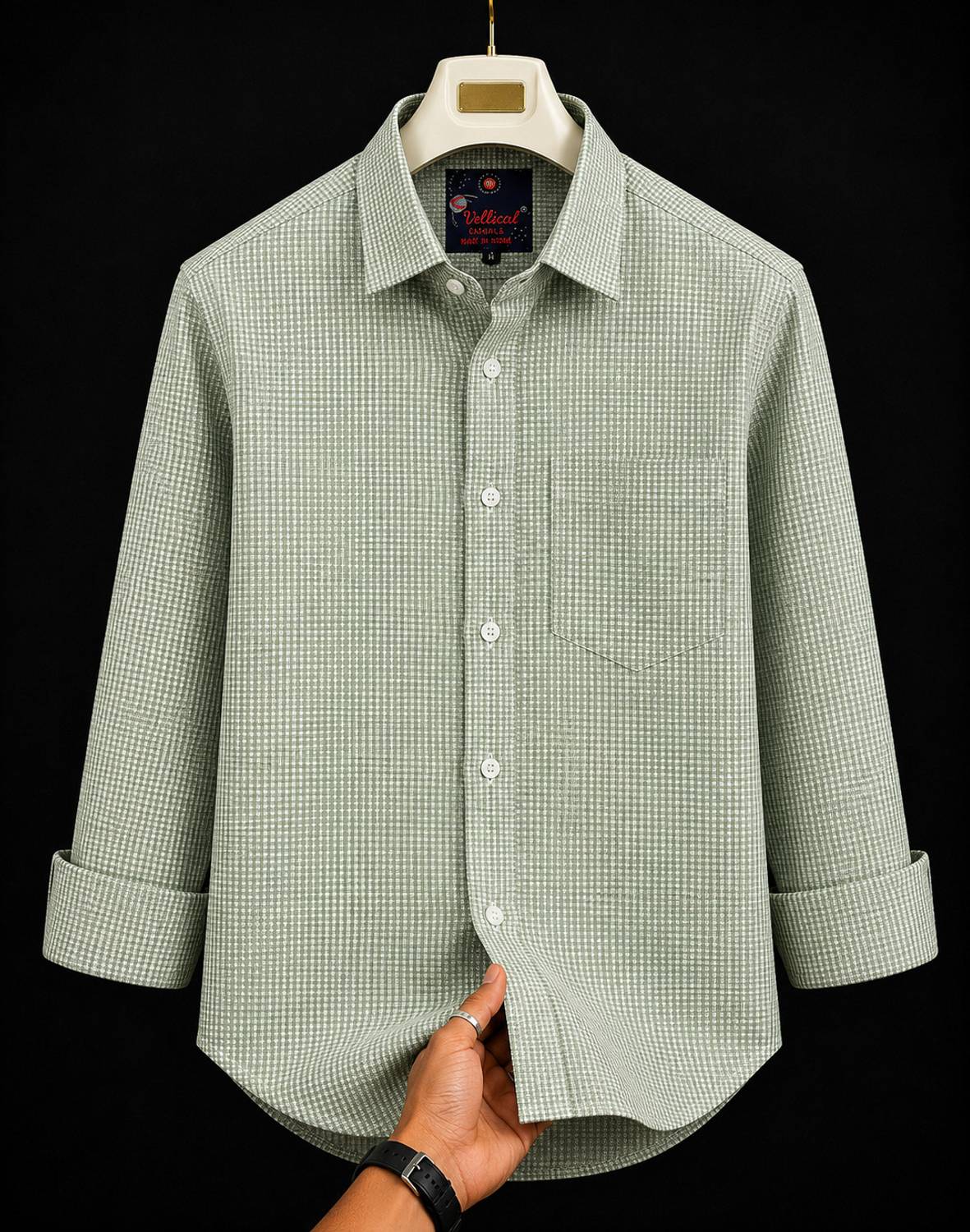 Vellical Men Light Green Checkered Shirt - Image 1