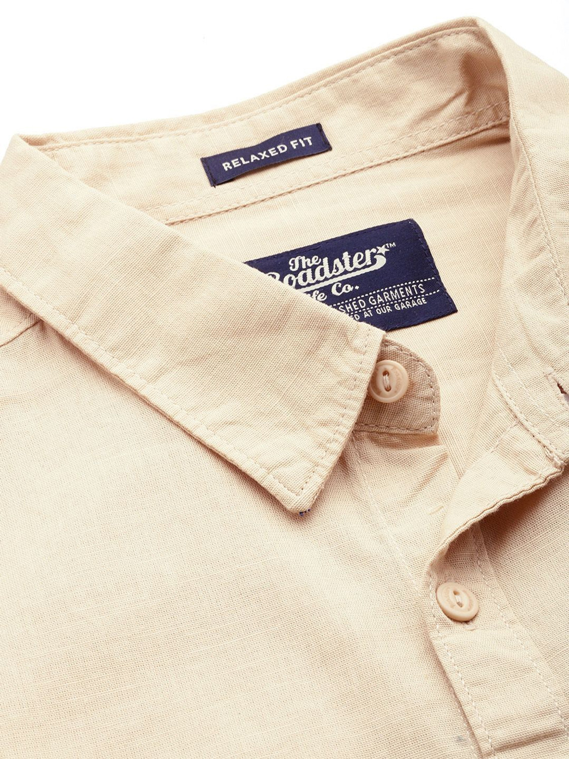 Image of Roadster Men Solid Casual Beige Shirt