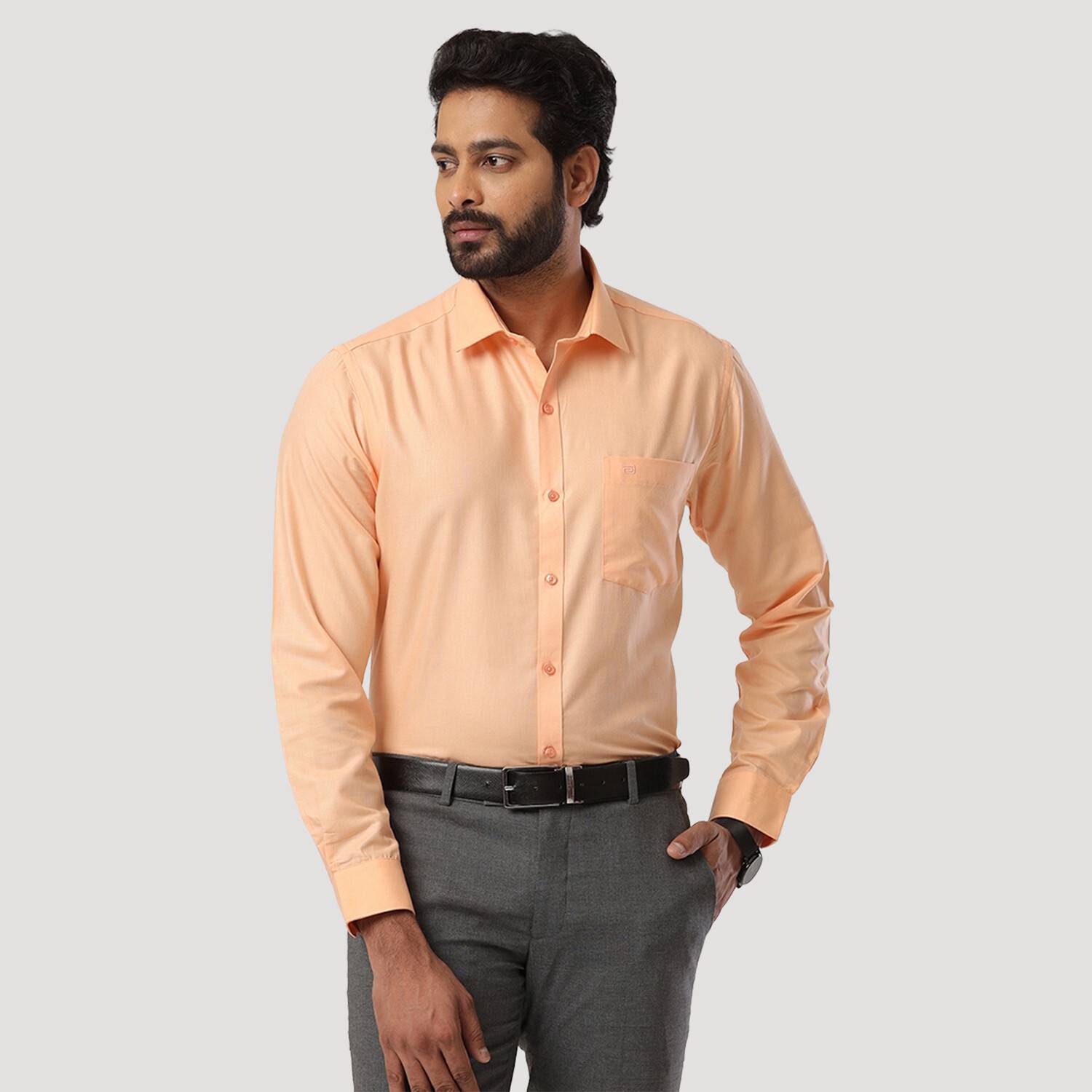 Ariser Men Solid Formal Orange Shirt